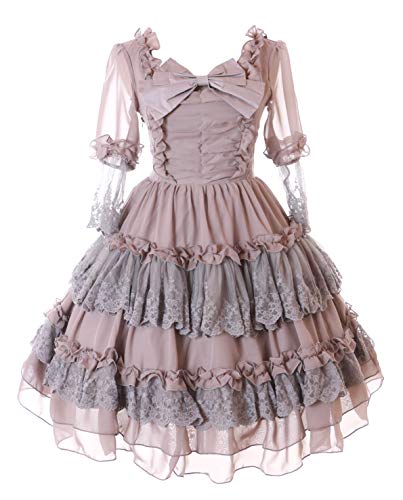 Kawaii-Story JL-677 Grey Ruffle Bow Dress Victorian Chiffon Classic Gothic Lolita Costume Cosplay, Dress, s-m, grey