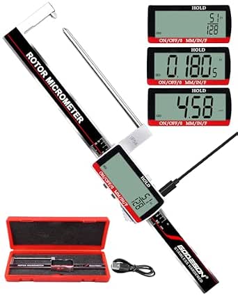 Digital Brake Rotor Gauge, Rechargeable 3.25-Inch Caliper with Large LCD Display