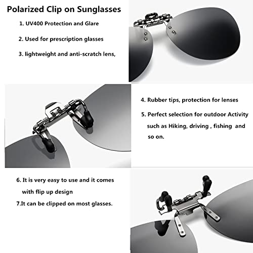 Image of Clip on Flip up Polarized Lens For Prescription Glasses UV Protection Sunglasses (Clear lenses not Polarized)