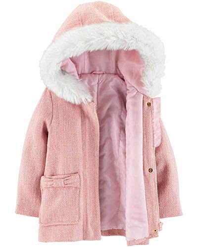 Carter's Little Girls' Pink Faux Wool Jacket W/Faux Fur Hood Trim, Pink, 2T #TOP1