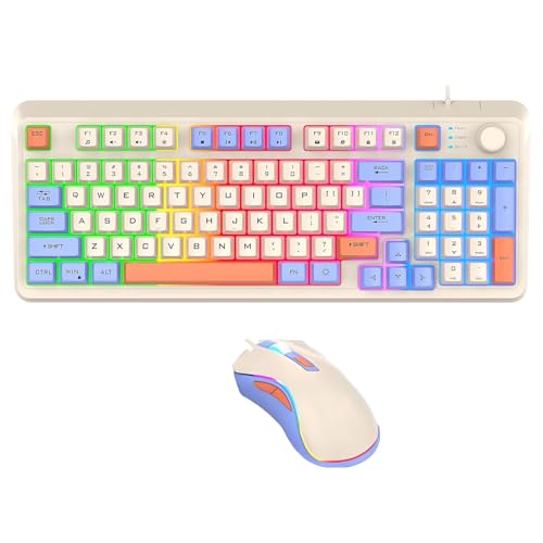 Combo de teclado y ratón para PC con botón de volumen, luces de colores y ratones ergonómicos