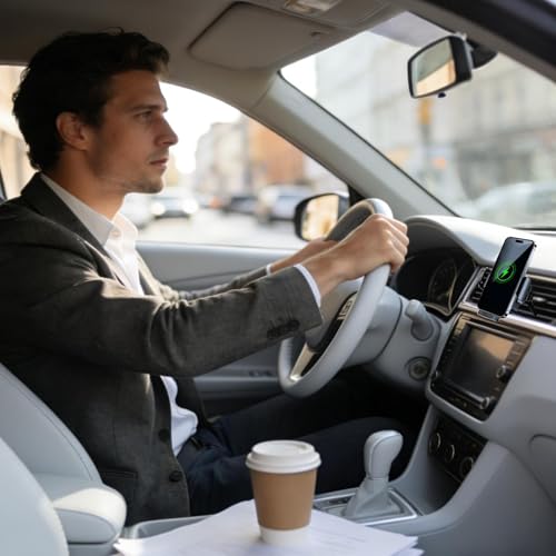 Soporte de teléfono para coche plegable que evita caídas y carga sin cables 2