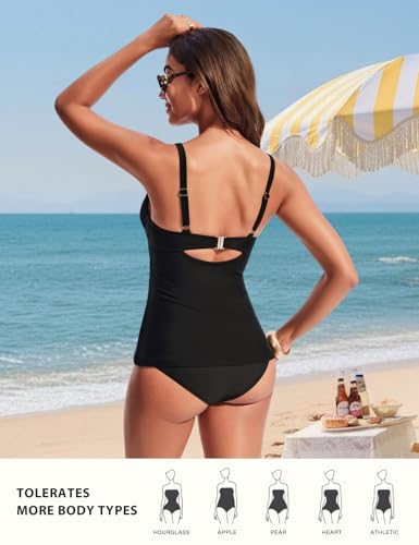 Hanna Nikole Damen Schwarz Badeoberteil Schlank Mit Stahlring Sommer Gepolsterte Push Up Einzeln Bademode Tummy Control Tanktop