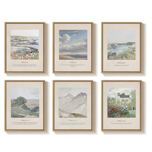 Framed Vintage Christian Wall Art Set of 6, Neutral Landscape