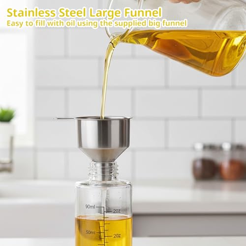 Oil Spray Bottle, 2 Pack Stainless Steel Oil Sprayer for Cooking with 3 Accessories, 18.3×4.3×4.3cm Oils Spray Bottle, 3.9×5cm Funnel, Olive Oils Sprays Bottle for Kitchen - Image 6