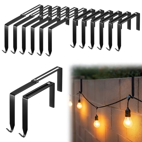 Frienda 12 Pcs Adjustable Outdoor Light String Metal Hooks for 3.2-6 Inch Concrete Wall Cinder Block Fences Hangers Outdoor Light String Hooks No Drill for Concrete Wall Cinder Block and Fence(Black)