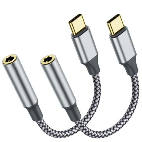 Welldiea USB-C to 3.5mm Headphone Jack Adapter, Type-C to 3.5mm Aux Adapter Compatible with iPhone 17 Pro Max/17 Pro, 16/15 Pro Max, 16/15 Pro, Galaxy S22/S21/S20 Ultra/Note 20 and More (2, Gray)