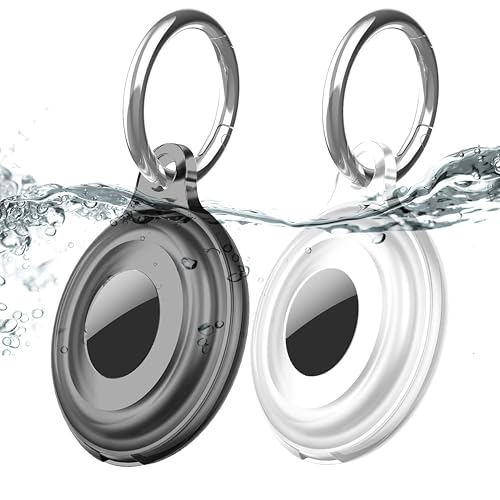 2 Pack IPX8 Waterproof Compatible with AirTag Keychain Holder Case, Lightweight, Anti-Scratch, Easy Installation,Soft Full-Body Shockproof for Luggage,Keys, Dog...