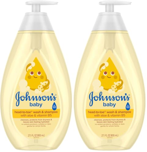 Image of Johnson's Baby Head-To-Toe Baby Wash&Shampoo + Aloe&Vitamin B5, 2-in-1 Bath Wash Gently Cleanses Newborn's Delicate Skin&Hair,Hypoallergenic,No Added Parabens,Dyes-&Sulfates, 27.1 fl. Oz (Pack of 2)