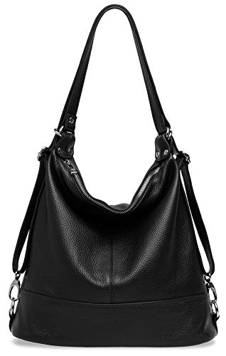 Caspar 2 in 1 Schultertasche Rucksack aus Leder Damen Tasche - PREMIUM LINE - Modell No.796 - Made in Italy, Farbe:schwarz, Größe:One Size