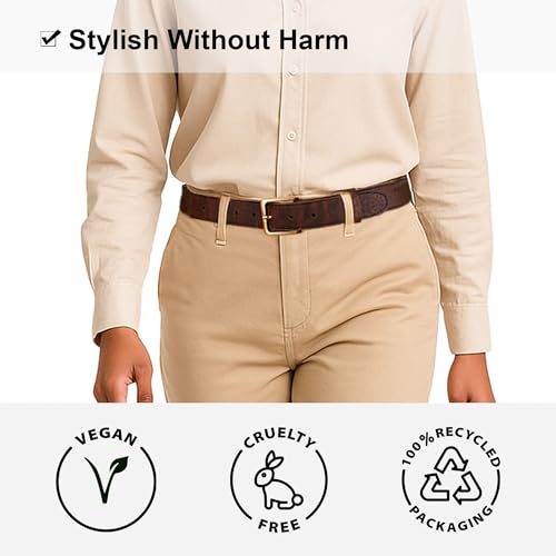 Women's Cork Belt 1 1/8" – Brown & Black Strap with Silver & Gold Nickel-Free Buckle, Vegan Leather Alternative2