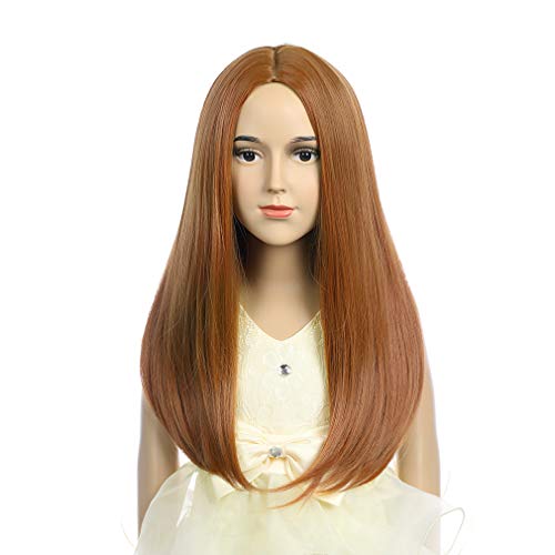 Beron Dark Orange Long Wigs Child Straight Hair Wig For Girls Middle Part Kids Wigs Cosplay Party Daily Use Wig With Wig Cap #TOP26