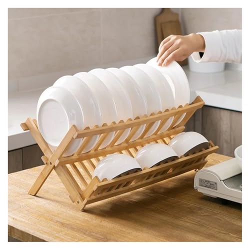 Escurridor de madera para encimeras pequeñas con 2 niveles 4