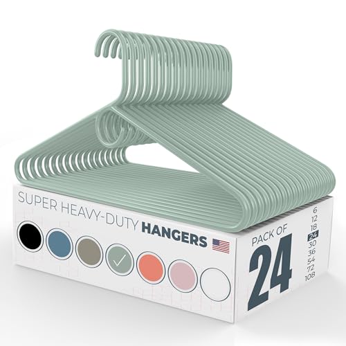 Neaties Super Heavy Duty Clothes Hangers 20 Pack (24 Count) – Made in The USA - 10lb Capacity, Thick Plastic Hangers for Pants, Coats, Jackets, Jeans and Adult Clothing – Mint
