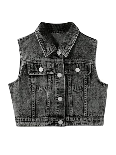 Image of SweatyRocks Girl's Denim Vest Button Down Sleeveless Jean Jacket Outerwear with Pockets