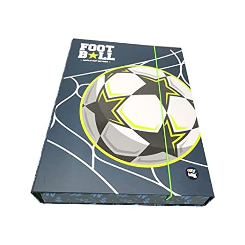 Theonoi Sturdy children's box, collection box, staple box, folder for school bag, dossier folder with elastic band and inner flaps DIN A4 for boys (football) Cover