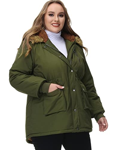 Hanna Nikole Winter Coats For Women Plus Size 6X Warm Fleece Line Puffer Jacket 26W Army Green #TOP4