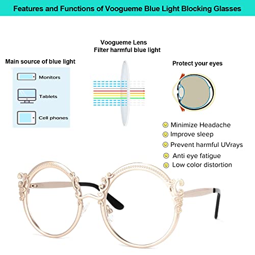 Vooglam Voogueme Gold Round Blue Light Glasses For Women Men Anti Uv Eyestrain Eyewear Norene #TOP5