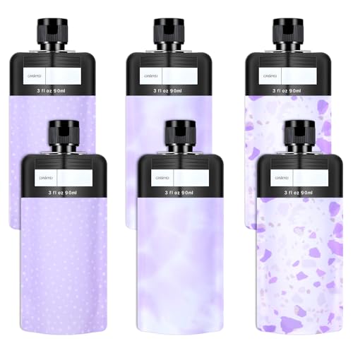 6 Pcs Leak Proof Empty Squeeze Pouch 3 oz Travel Pouches for Toiletries Refillable Containers TSA Approved Bag for Shampoo Conditioner Lotion Body Wash