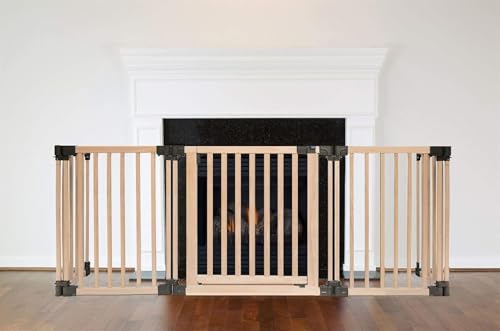 Safetots Rejilla de Seguridad de Madera para Chimenea, 68cm de Profundidad x 200cm de Ancho, Madera Natural, 76cm de Alto, Protector para Niños, Barrera de Seguridad para Chimeneas, Instalación Fácil