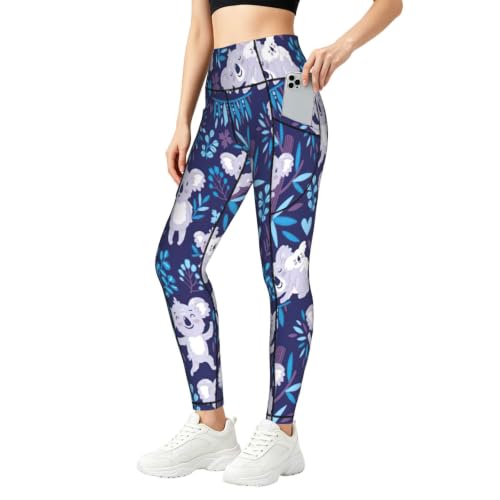 Pantalones de yoga con koalas y bolsillos mallas informales opacas para entrenar o descansar