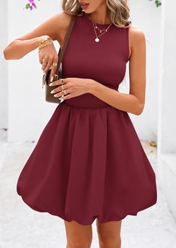 Image of PRETTYGARDEN Summer Dresses for Women 2026 Casual Mini Short Cocktail Dress Sleeveless Tank Crew Neck Bubble Sundress Pockets
