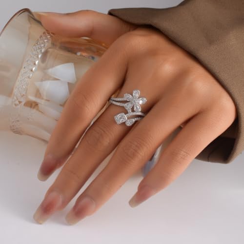 Kokoma Elegant Cubic Zirconia Flower Ring for Women Crystal Floral Statement Ring Promise Eternity Engagement Rings Wedding Band3