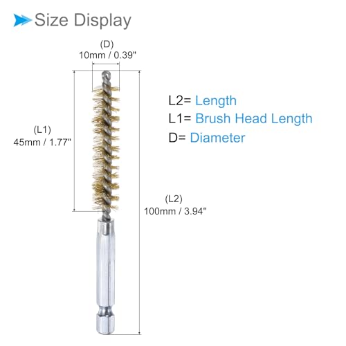 Image of Bore Brush, 10mm Dia 4 Inch Length, Brass Cleaning Wire Brushes with 1 /4 Inch Hex Shank - (Applications: for Power Drill, Die Grinder), 5-Pieces