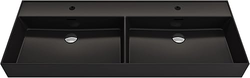 Miniatura 3 de BOCCHI Milano - Fregadero montado en la pared, 47.75 pulgadas, doble cuenco para dos grifos de 1 agujero con desbordamientos en negro mate