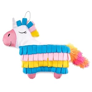 Injoya Fiesta Pinata Snuffle Toy for Dogs, Interactive Dog Treat Puzzle, Dog Plush Toy Chew Toy, Machine Washable Dog Enrichment Toy, Made of Recycled Materials, All Dog Sizes, Sunshine Rainbow Horse