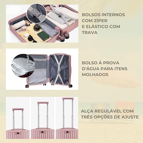 GMTA Mala de Viagem de Bordo 10Kg Rígida Padrão ANAC com 4 Rodas duplas 360° Cadeado Anti Furto Comp