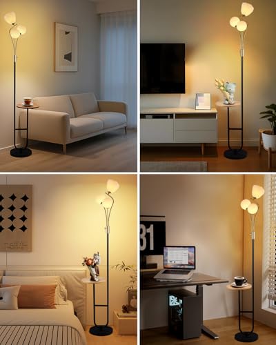 Image of Lightdot 65IN Floor Lamp with Tray Dimmable LED Floor Lamps with 3000K Bulbs Included, Unique Metal Pole Mid Century Modern Tall Standing Lamp for Living Room /Bedroom /Sofa Beside /Corner Decor