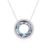 LOUISA SECRET Kette Damen 925 Sterling Silber Kreis Halskette Kristall Anhänger 45cm Verstellbar Frauen Schmuck für Sie Freundin Muttertags Jubiläum Weihnachten Valentinstag Geburtstagsgeschenke