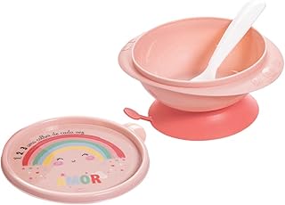 Tigela Com Ventosa Baby Princess E Colher Plasútil Rosa No Voltagev