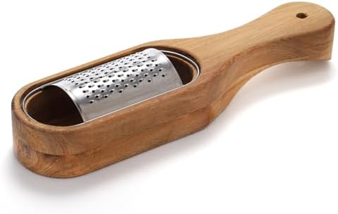 ZENFUN Cheese Grater, Stainless Steel Cheese Shredder with Wooden Handle, Acacia wood Container Cheese Grater, Handheld Kitchen Grater for Cheese, Lemon and Chocolate, Cheese Tool
