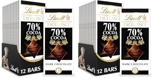 Image of Lindt EXCELLENCE 70% Cocoa Dark Chocolate Bar, Dark Chocolate Candy, 3.5 oz. (24 Pack)