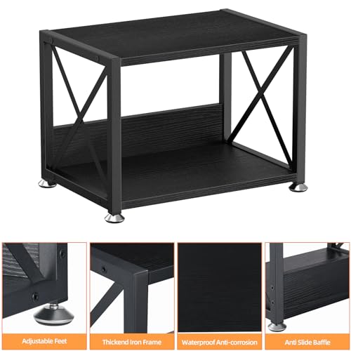 Giikin Desktop Printer Stand with 2 Tier Wood Storage Shelves, Multi-Purpose Desk Organizer for Fax Machine, Scanner, Files, Books, Rustic Brown Printer Shelf with Adjustable Anti-Skid Feet (Black) - Thumbnail 5