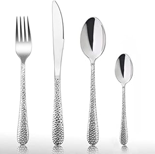 24 Piece Cutlery Set, HaWare Stainless Steel Hammered Flatware Set Service for 6, Include Knife Spoon Fork, Mirror Polished & Dishwasher Safe