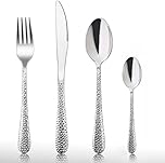 HaWare 24 Piece Cutlery Set, Stainless Steel Hammered Flatware Silverware Service for 6, Include Knife Spoon Fork, Mirror Polished & Dishwasher Safe