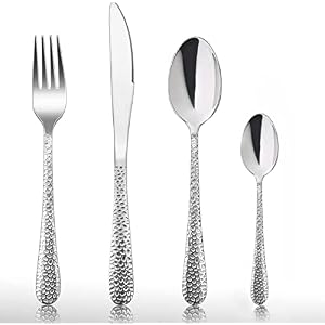 HaWare 24 Piece Cutlery Set, Stainless Steel Hammered Flatware Silverware Service for 6, Include Knife Spoon Fork, Mirror Polished & Dishwasher Safe