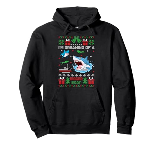 Shark Christmas Ugly Sweater Funny Shark Fishing Xmas Pullover Hoodie