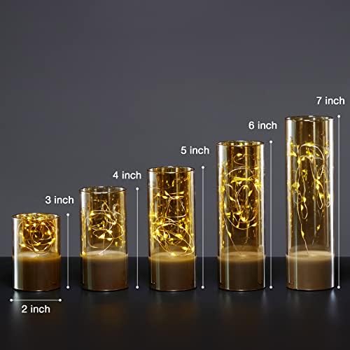 Eywamage Slim Amber Gold Glass Flameless Candles with Remote LED Lights, Flickering Battery Operated Christmas Decorative Candles Φ 2" H 3" 4" 5" 6" 7"