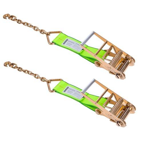 Mimanchi 4 Inch Heavy Duty Ratchet Straps with Chain Anchor (2-Pack) – Short Tie Down Straps for Flatbed Trailers, Trucks & Car Haulers – Replacement Chain Extension End with Grab Hook by Mimanchi - Used condition - US$92.14