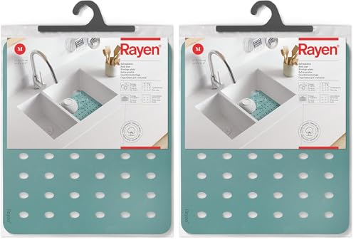 Rayen - Protège-Assiettes M - Préserve la Vaisselle - avec des Trous de Drainage - Protège l'évier - Antidérapant - Vert - 27.5x32 cm (Lot de 2)