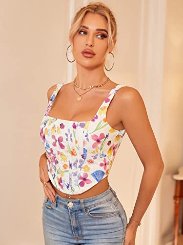 Kutumai Women's Summer Floral Corset Crop Top Strap Boned Bustier Cute Zip Back Party Bodyshaper Purple L #TOP3