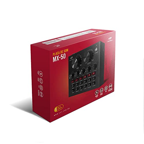 C3Tech Placa De Som Streaming MX-50BK Preto Conexão USB P10, P2, Micro-USB
