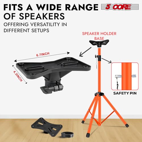 5 Core Speaker Stand Tripod Floor Heavy Duty Adjustable Up to 72 Inch DJ Studio Monitor Stands Pole Mount - SS HD 1 PK ORG Bag