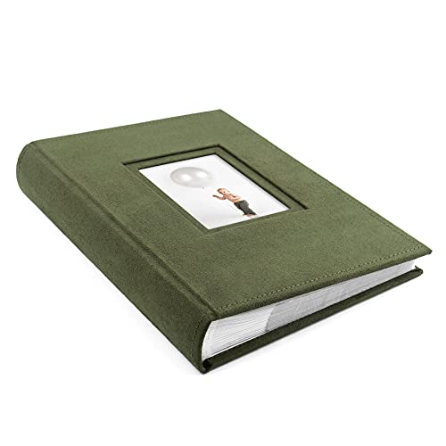 Golden State Art, Photo Album Hold 300 4X6 Horizontal Pictures With Memo For Christmas, Weddings, Holidays, Engagements, Vacations, Family ( 3 Per Page,Suede Cover,Color Green) #TOP4