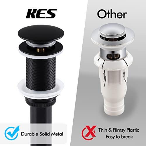 Kes Bathroom Sink Drain Pop Up Drain Without Overflow, Vessel Sink Stopper Matte Black, All Metal Rustproof Brass And 304 Stainless Steel, S2008S62D-Bk #TOP3