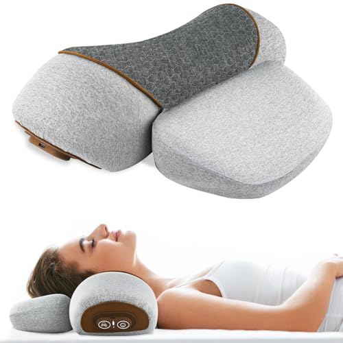 FoamJoy Pillow Massage Neck Hump | Pillow 3-in-1 Cervical Massager - Heating, Vibration, Airbag Elevation & Memory Foam Support for Comfort (Grey)